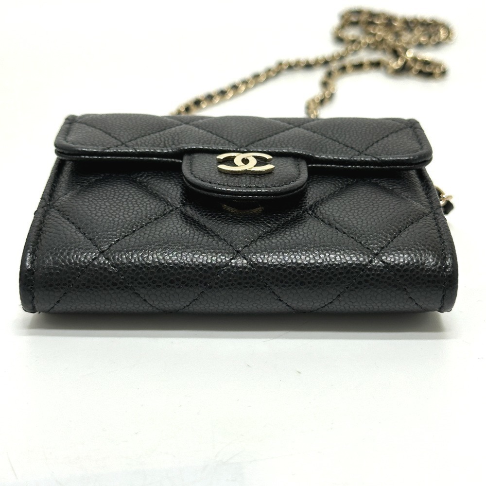 CHANEL Authentic Black Caviar Leather Logo Pochette Wallet - Picture 3 of 13